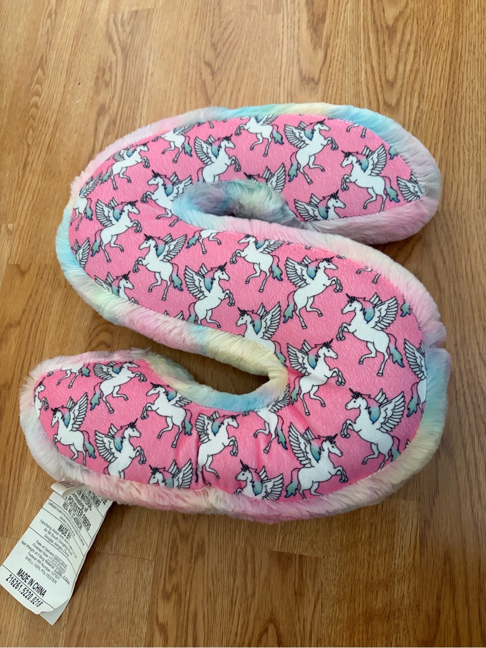 Kids' Justice Plush "S" Pillow - Pink Unicorn Print